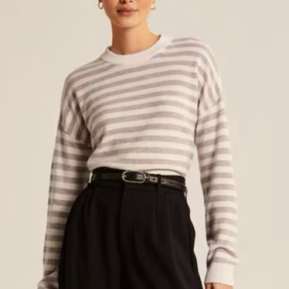 NWOT A&F 100% Cashmere Striped Scoopneck Relaxed Sweater in Beige White Size M